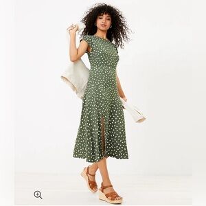LOFT Brushstroke Flutter Sleeve Midi Dress in Olive/Sage Green, Size 4R